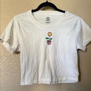 PacSun White Organic Cotton Crop Top with Flower Graphic